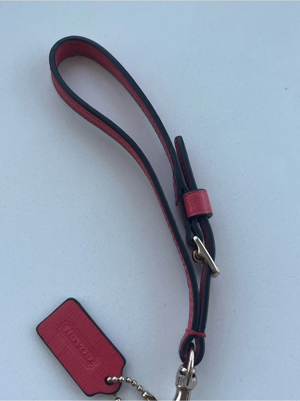 Coach Red Leather Wristlet Strap with Tag and Silver Hardware
